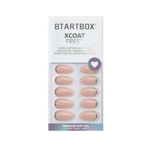 BTArtbox Press On Nails Gold Foil Almond 32Ct Gel
