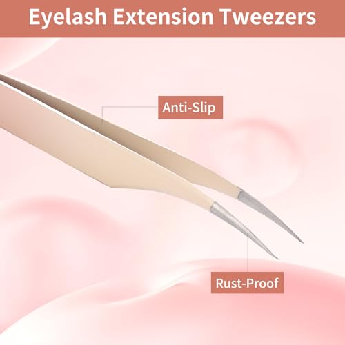 5 Pcs Eyelash Extension Tweezers Set - Straight & Curved Precision Lash Tweezers for Professionals & Beginners