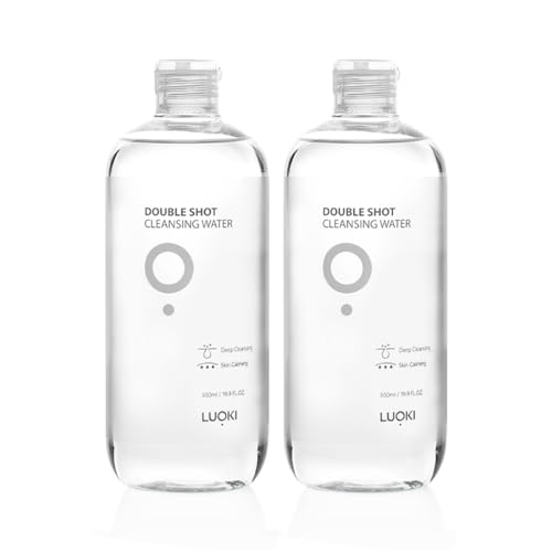 LUOKI Double Shot Cleansing Water 500ml (16.9 fl oz) - Hypoallergenic Deep Clean Micellar Cleansing Water and Makeup Remover¡¦ (33.8 Fl Oz(Pack of 2))