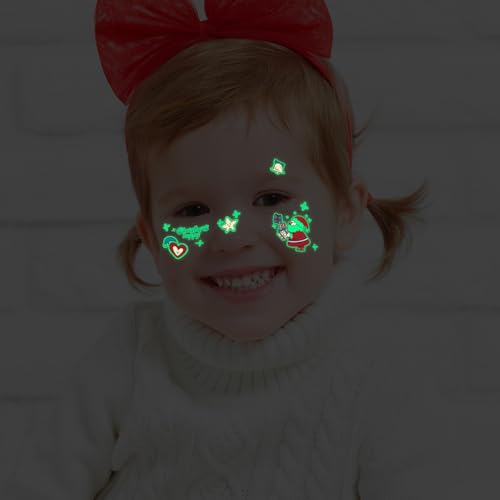 Glow in Dark Christmas Temporary Tattoos for Kids - 20 Sheets