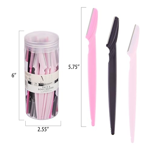 36pc Face & Body Razors Set - Pink & Black Disposable Razors for Face & Eyebrow Maintenance| Hair Removal Tool, Protective Caps & Reusable Storage Canister
