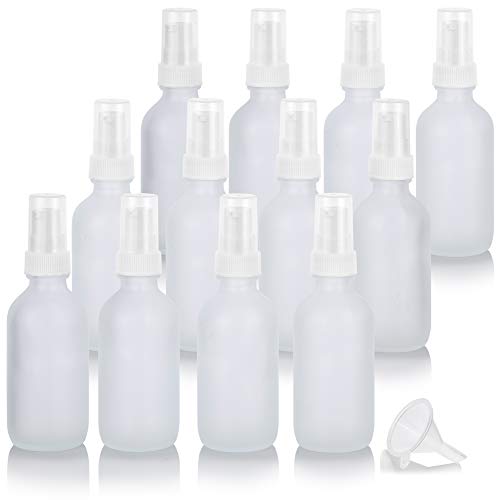JUVITUS 2 oz Frosted Clear Glass Boston Round White Treatment Pump Bottle + Funnel (12 pack)