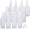 JUVITUS 2 oz Frosted Clear Glass Boston Round White Treatment Pump Bottle + Funnel (12 pack)