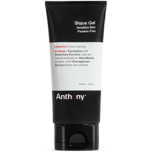 Anthony Shave Gel for Sensitive Skin ? Non-Foaming, Soothing Shaving Cream for Men and Women. With Aloe Vera Beads, Eucalyptus, Rosemary and Carrageenan Extract - 6 Fl Oz