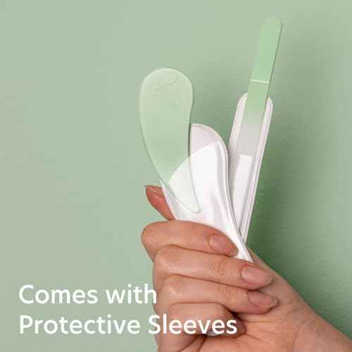 Bona Fide Beauty Curved Glass Nail Files for Natural Nails - 2Pc Czech Glass Nail Tools (Jade Color), Crystal File Set