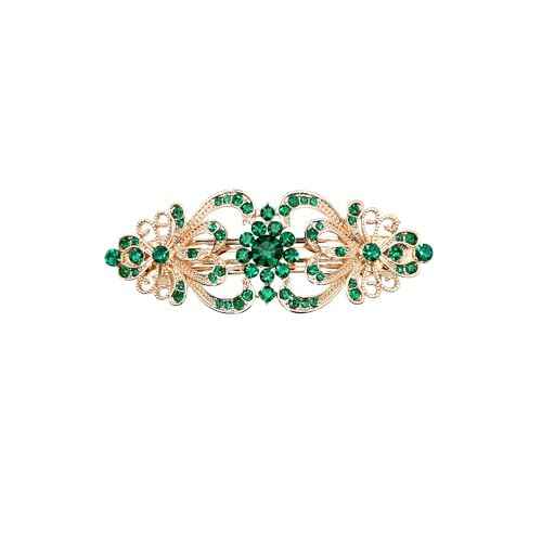 Faship Gorgeous Green Rhinestone Crystal Floral Hair Barrette Clip