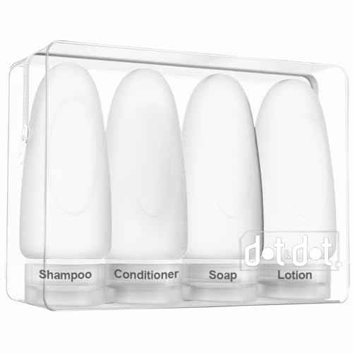 Dot&Dot Leak Proof Travel Bottles - TSA Approved 3oz Silicone Toiletries Travel Shampoo & Conditioner Containers with Labels