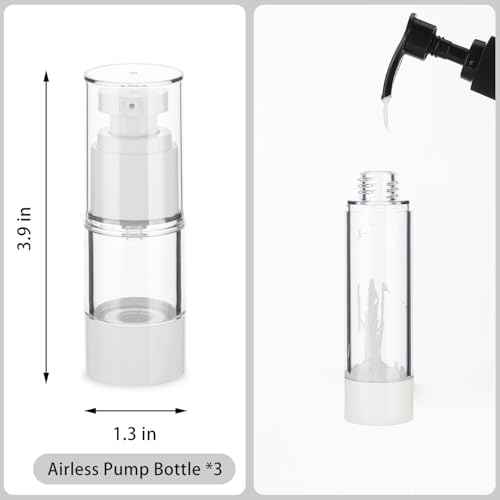 0.5OZ/15ML Clear Airless Pump Bottles, Lotion Dispenser Travel with Pump, Vacuum Plastic Travel Size Lotion Bottle for Foundation, Creams, Cosmetic(3 Pack)