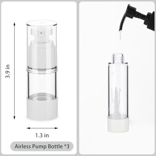 0.5oz Airless Pump Bottles, Clear Lotion Dispenser (3-Pack)