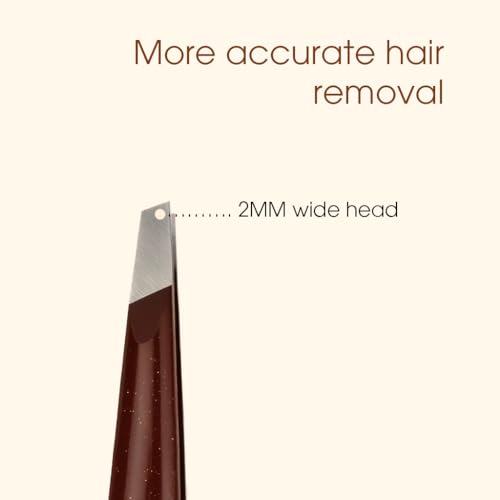 HH Tweezer ? Professional Stainless Steel Eyebrow Tweezers with Genuine Leather Case for Makeup & Brow Artists (Brown)