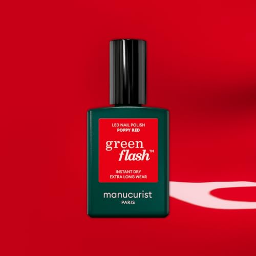 MANUCURIST • Green Flash LED Gel Nail Polish • Vegan • 12-Free, Plant-Based (57%) Gel Polish • Made in France • 0.5 fl oz (POPPY RED)