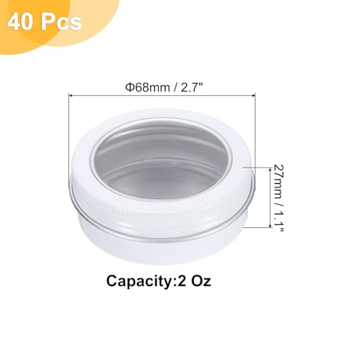 uxcell 2 Oz Tin Cans, 40 Pcs Aluminum Round Tins, Travel Sized Small Metal Tins Cosmetic Sample Containers with Clear Lid for Lotion Bars Beard Balms Candles, White