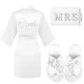 Personalized Initial Wedding Bride Slippers Robe Cosmetic Bag, Bride to Be Gift, Bridal Shower Gift, MRS Makeup Bag