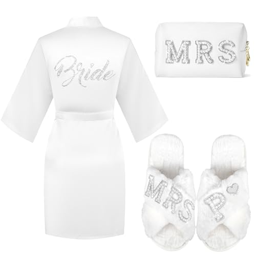 Personalized Initial Wedding Bride Slippers Robe Cosmetic Bag, Bride to Be Gift, Bridal Shower Gift, MRS Makeup Bag