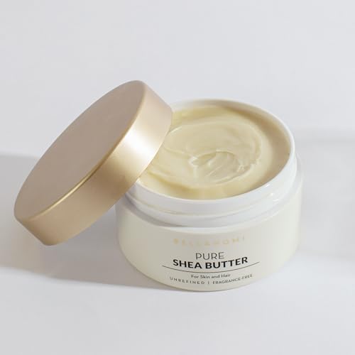 Bellanomi 100% Pure African Raw Shea Butter for Hair & Skin, Organic Formula, Unscented, Moisturizing, Body Butter for Dry Skin, Hair and Nails (3.4 oz)