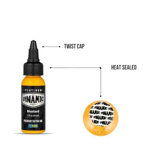 Dynamic Color Co - Platinum Collection Mustard Yellow Tattoo Ink, Reach Compliant Premium Tattoo Ink, Safe for European Regulations, Made in Spain, (1 oz Bottle)
