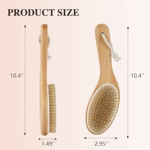 Bamboo Curved Long Handle Dry Brushes, Dry Body Brush for Dry Skin, Blood Circulation, Cellulite Treatment£¬Wet and Dry Brush Suitable for All Kinds of Skin with Soft and Stiff Bristles