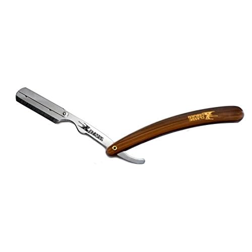 Stainless Steel Professional Barber Folding Straight Edge Razor Shavette Men's Shaving Kit with 200 Count Lord Single Edge Razor Blades (Brown)