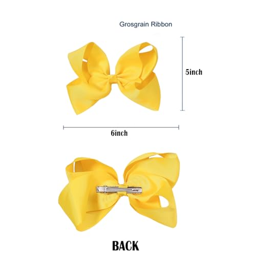 6 PCS Grosgrain Ribbon Hair Bows with Alligator Clips - Solid Color Hair Accessories for Toddlers and Kids (Yellow)