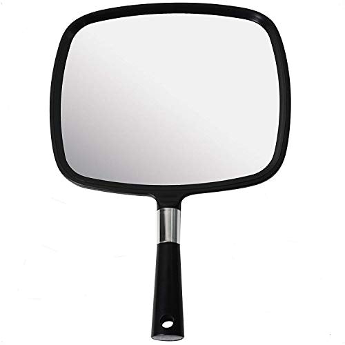 Large Hand Mirror with Comfy Handle - No Distortion Black Portable Handheld Mirror & 20X & 15X Magnifying Mirror Set with 3 Suction Cups Each - Compact & Travel Ready Mirror for Makeup Bundle