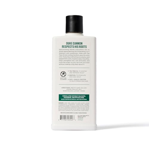 Duke Cannon Supply Co. 2-in-1 Hair Wash - Masculine Scent - Gentle Cleansing Hair Wash For Men - Stimulating Hair Shampoo & Conditioner - Strengthens Hair - Tea Tree - 2 Pack (14 oz)