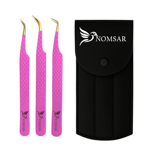 Professional Eyelash Extension Tweezers Set ? Fiber Tip & Diamond Grip Stainless Steel Lash Tweezers for Volume & Isolation | Anti-Static Precision Tool for Lash Artists (Pink)