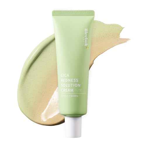 Meebak Cica Redness Solution Lite ? Green Color Correcting CC Cream for Redness Relief w/Niacinamide & Centella Asiatica, Korean Tone Up Cream, Tinted Moisturizer for Sensitive, Fair to Medium Skin