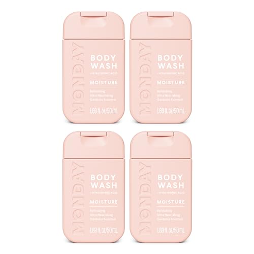 MONDAY Body Wash Moisture Travel Pack -50ML (4 Pack) - Nourishing Ingredients, Shea Butter, Coconut Oil and Grapefruit Extract, Hyrdrate and Replenish Skin