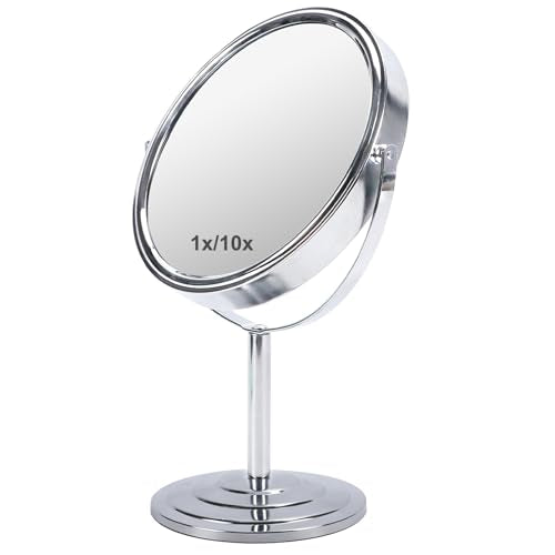 Schliersee 10X Magnifying Makeup Mirror, 8 inch Double Sided Tabletop Mirror, 1X/10X Magnification Standing Swivel Desk Mirror for Dresser Bathroom Bedroom, for Women Girl Gifts