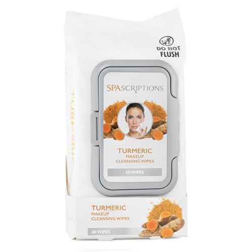 SPASCRIPTIONS Turmeric Makeup Cleansing Towelettes, 60 Ct. Antioxidant-Rich & Brightening with Turmeric, Gently Cleanse Skin & Remove Makeup, Soft & Balancing Face Wipes (1 Pack)