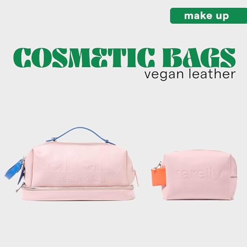 SARELLY, Mini Makeup Bag, Vegan Leather with Compartments (Blush)