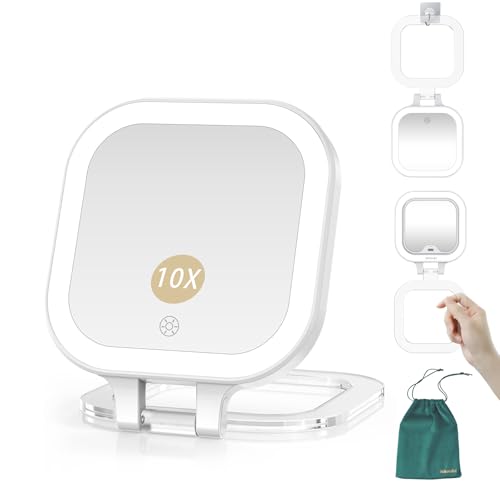 Mocado Compact Travel Makeup Mirror 1X/10X Magnifying Light