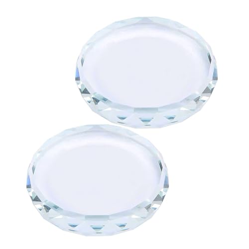2 piece eyelash adhesive grafting tray, crystal jade cushion holder, eyelash extension makeup tool, transparent glass nail color palette, suitable for salon home use (round glass)