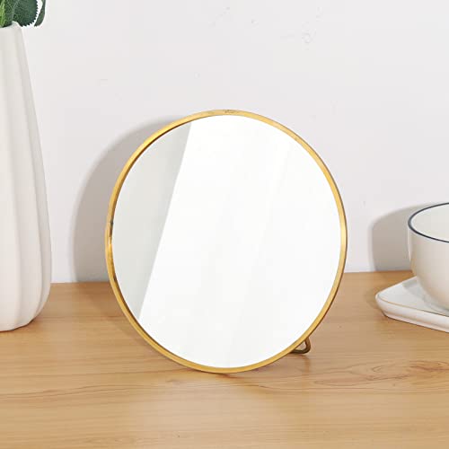 Gold Round Vanity Makeup Mirror 6.3 x 5.9 in — LONGSHENG Desk/Tabletop Mirror