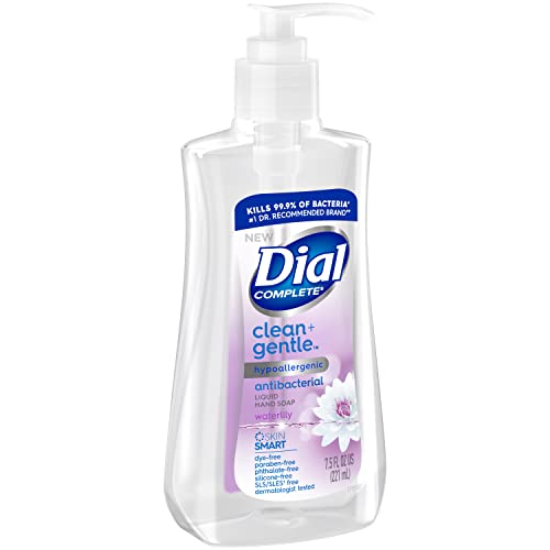 Dial Complete Clean + Gentle Antibacterial Liquid Hand Soap, Waterlily, 7.5 fl oz (Pack of 12)