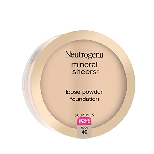 Neutrogena Mineral Sheers Lightweight Loose Powder Makeup Foundation with Vitamins A, C, & E, Sheer to Medium Buildable Coverage, Skin Tone Enhancer, Face Redness Reducer, Nude 40,.19 oz