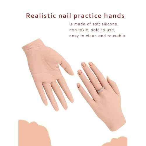Silicone Practice Hand for Acrylic Nails with Stand Bracket, Flexible Bendable Nail Training Hand Technician Manicure Supply, Reusable Mannequin Hands for Nails Practice(Right Hand,Ivory White)