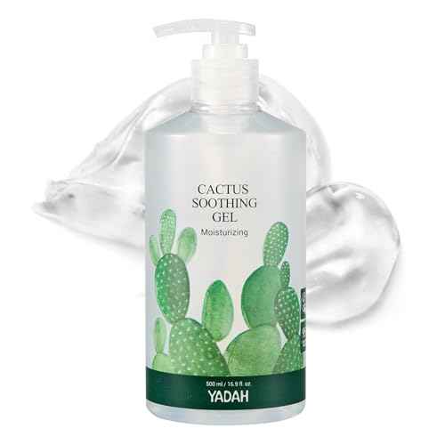 YADAH Cactus Soothing Gel (16.9fl oz) - 95% Cactus Extract, Sunburn Relief, Calm, Cool & Soothe Irritated Skin, Face Redness. Korean Skin Care, Vegan.