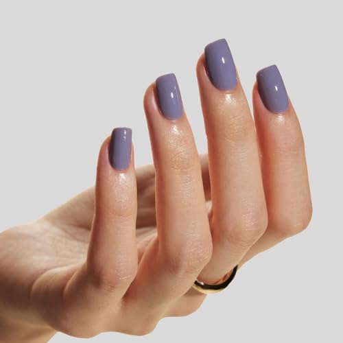 LAMIMOSA 32Pcs Short Square Press On Nails Ash Gray