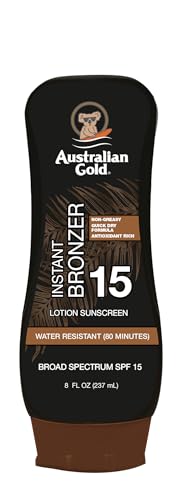 Australian Gold Sunscreen Lotion with Instant Bronzer SPF 15, 8 Ounce | Broad Spectrum | Water Resistant | Non-Greasy | Oxybenzone Free | Cruelty Free