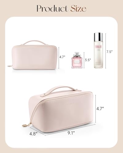 VLANDO Apricot Pink Cosmetic Bag with 180° Opening & Carry Handle