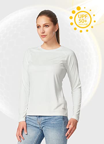 BALEAF Women's UPF 50+ Sun Shirts Long Sleeve UV Protection Rash Guard Lightweight Quick Dry SPF Hiking Tops Outdoor Clothing White Size XS