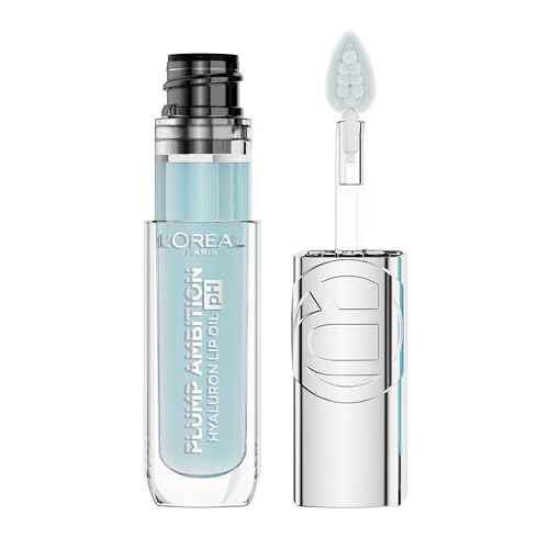 L'Oreal Paris Plump Ambition pH Hyaluron Lip Oil, Color Shifting Lip Tint with 24HR Hydration, Volumizing Shine and Lasting Color, 010 pH Cristal Ice