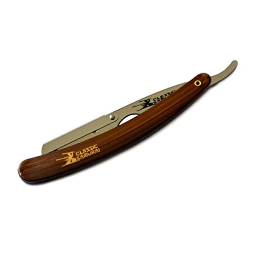 Stainless Steel Professional Barber Folding Straight Edge Razor Shavette Men's Shaving Kit with 200 Count Lord Single Edge Razor Blades (Brown)