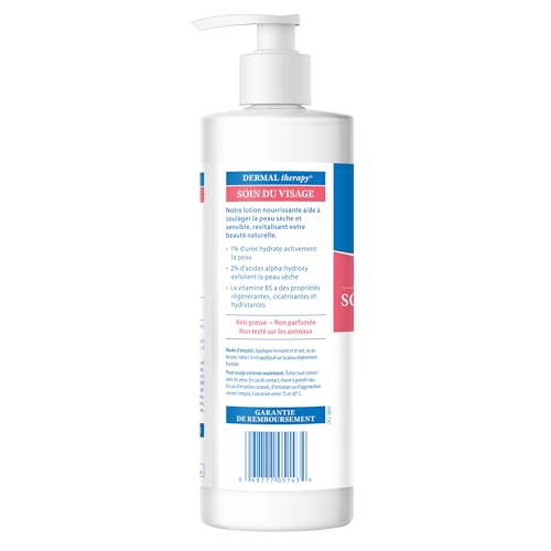 Dermal Therapy Face Moisturizer Lotion - 1% Urea & 2% AHAs - Intensely Hydrates & Soothes Dry, Sensitive, Aging Skin, Eczema, Rosacea - Fragrance-Free - 7 fl oz / 200 ml