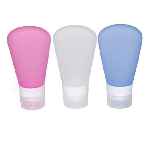3 Pack Portable Food Grade Squeeze Silicone Liquid Travel Bottles For Shampoo, Conditioner, Lotion, Toiletries (3 OZ Pink + White + Blue)