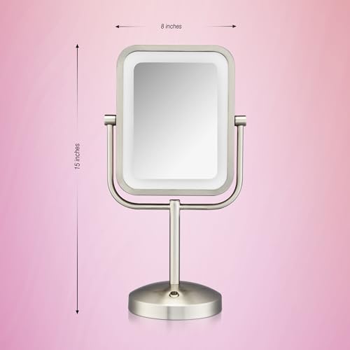 Conair Lighted Makeup Mirror, LED Vanity Mirror, 1X/8X Magnifying Mirror, Battery Operated in Brushed Nickel
