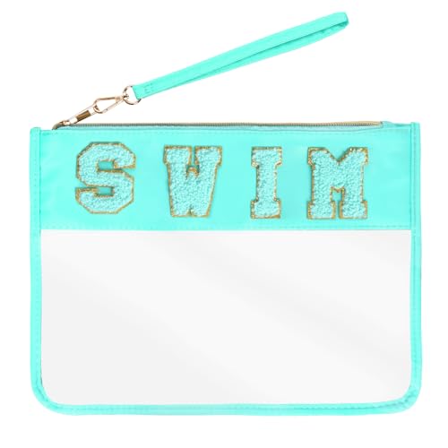 Chenille Letter Makeup Bag, Clear Flat Pouch with Zipper