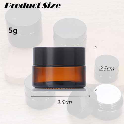12Pcs Small Amber Glass Jars with Black Lids Empty Cosmetic Containers with Inner Liners Refillable Travel Containers Bottles for Lotion Face Cream Makeup Lip Balm 5g