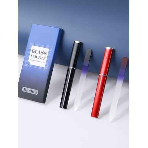 2-Pack Glass Nail File 2mm Thickness Crystal Files with Case Fingernail File for Nature Nails Double-Sided Etched Czech Glass Files for Travel Fine Grit Nail Filer Gifts Package Stocking Stuffers